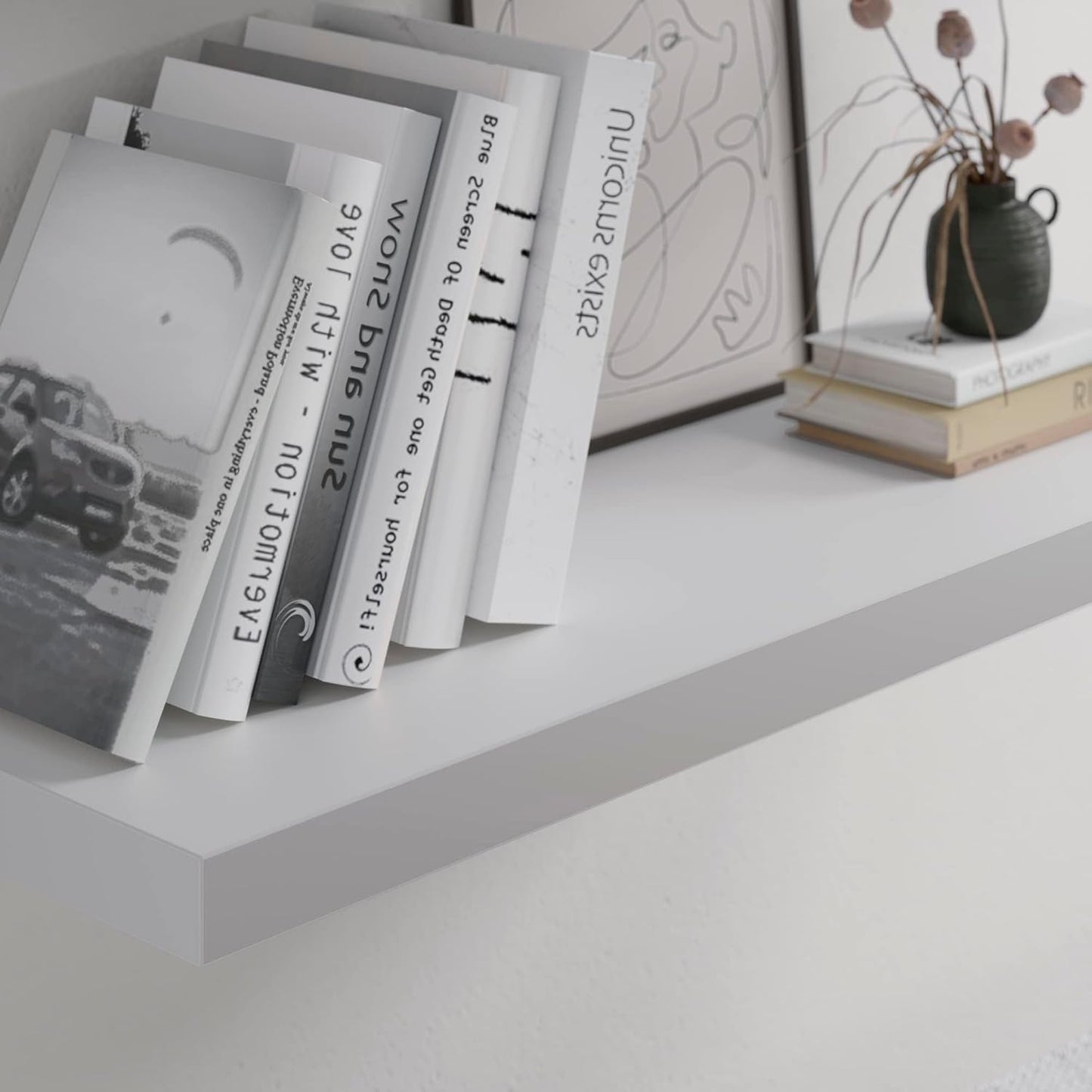 Floating Shelf, Set of 3 Wall Shelf, 36 in W x 12.75 in D x 2 in H Wooden Floating Wall Shelf with Invisible Brackets for Living Room/Bedroom/Bathroom/Kitchen Storage and Decor, White