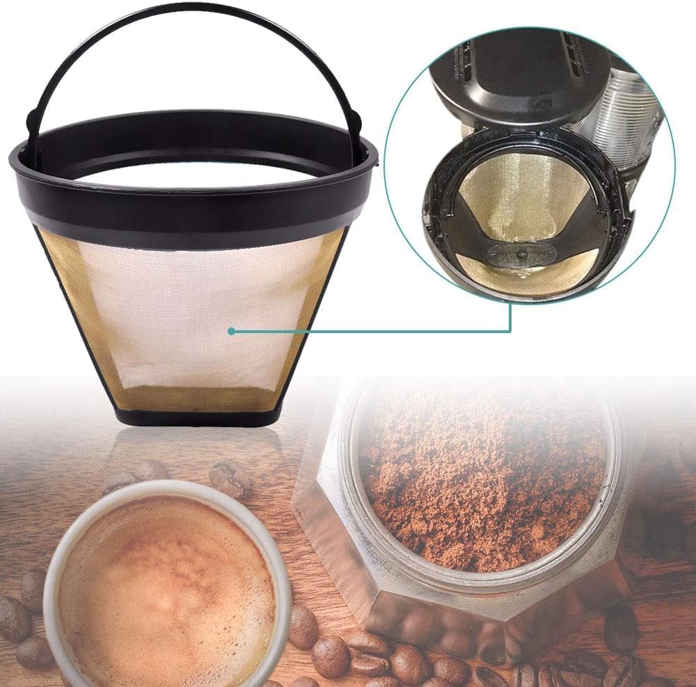 KEEPOW Reusable Coffee Filter Replacement 14 cup Compatible with Cuisinart DCC-3200 DCC-1200 Coffee Maker, Gold Tone Coffee Filter Basket 10 12 14 Cup, 1+6