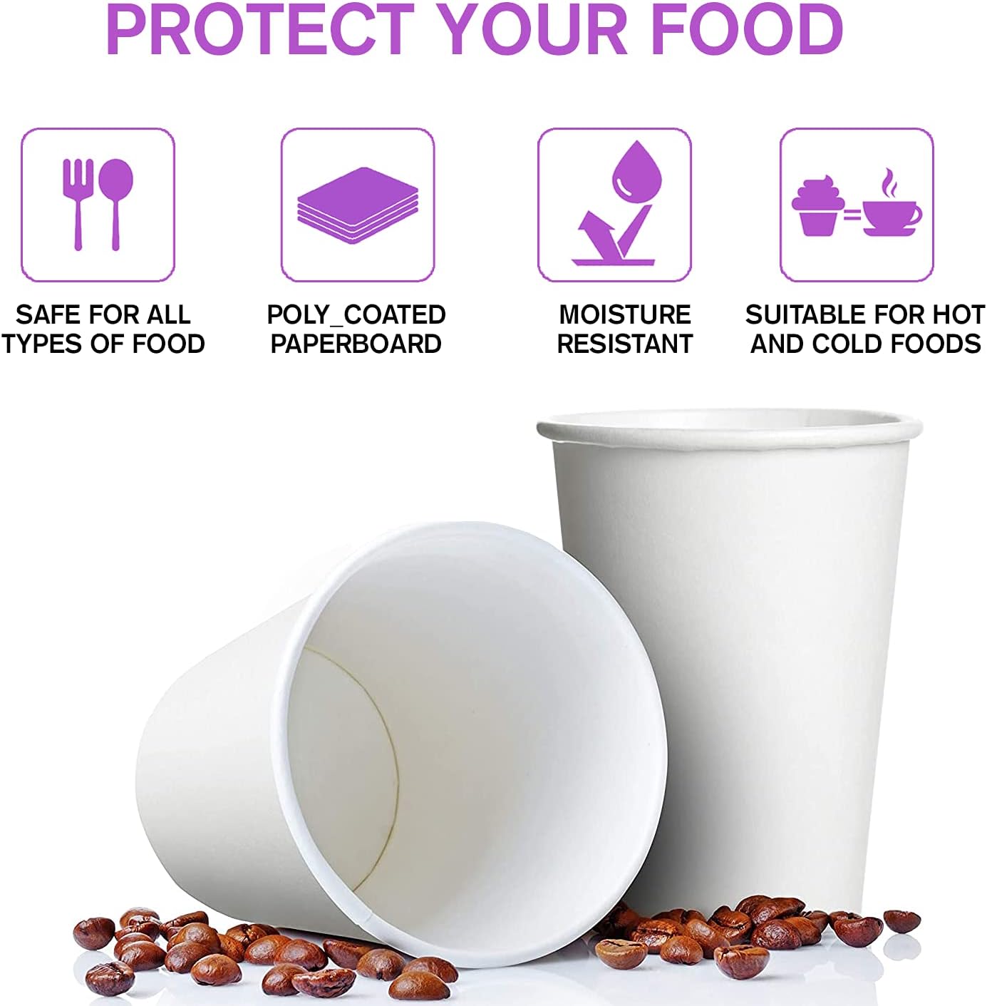 Smygoods White Disposable Paper Coffee Cups (8 OZ, 100 Count) For Hot Beverages, Tea, Espresso, Cocoa - To Go Drink Containers, Café & Office