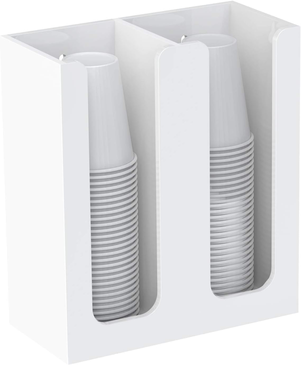 Richboom Acrylic Coffee Cup and Lid Storage Organizer Holder, 2 Compartments, White