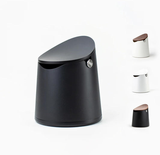 Crema Coffee Products Arc Knock Box | Holds 12–16 EspressoPucks|Durable,Stain-ResistantBuild withNon-Slip Base|Elegant WalnutPlastic Lid Design| EasyClean-Up &Moisture Control|BlackPlasticLid Finish