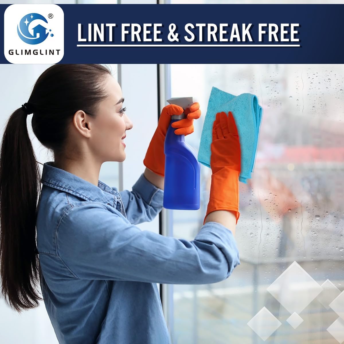 GLIMGLINT Microfiber Cleaning Cloth, 150 Pack Cleaning Rags, Cleaning Towels with 3 Color Assorted, Shop Towels 14"X12"(Yellow/White/Blue)