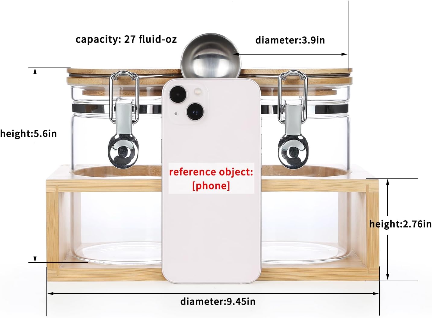 KKC HOME ACCENTS Air Tight Glass Coffee Sugar Jars with Locking Clamp Lids & Scoop for Coffee Grind,Brown Sugar, Loose Leaf Tea - 27 Fl oz