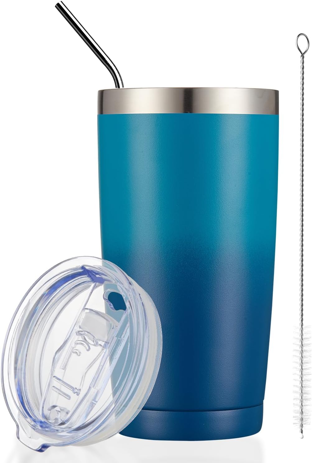 COMOOO 20oz Tumbler with Straw Stainless Steel Insulated Coffee Tumbler Cups Double Wall Vacuum Travel Coffee Mug with Splash Proof Sliding Lid for Hot Cold Drinks (Dark Night, 1 Pack)