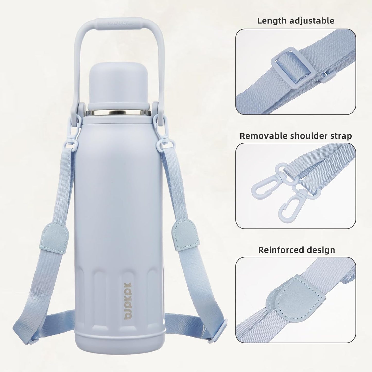 BJPKPK Insulated Thermos Water Bottle with Handle and Lid 50oz BPA Free Stainless Steel Water Bottles for Cold and Hot Beverages,Blue Haze