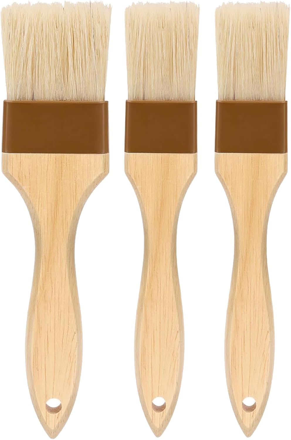 Pastry brush,Basting brush for Cooking,Natural Bristle BBQ Brush for Oil & Sauce,Wooden Handle Food Brush for Baking,Easy Clean Butter Brush,Durable Kitchen Culinary Utensil (1", 1 1/2 Inch,3 Pack)
