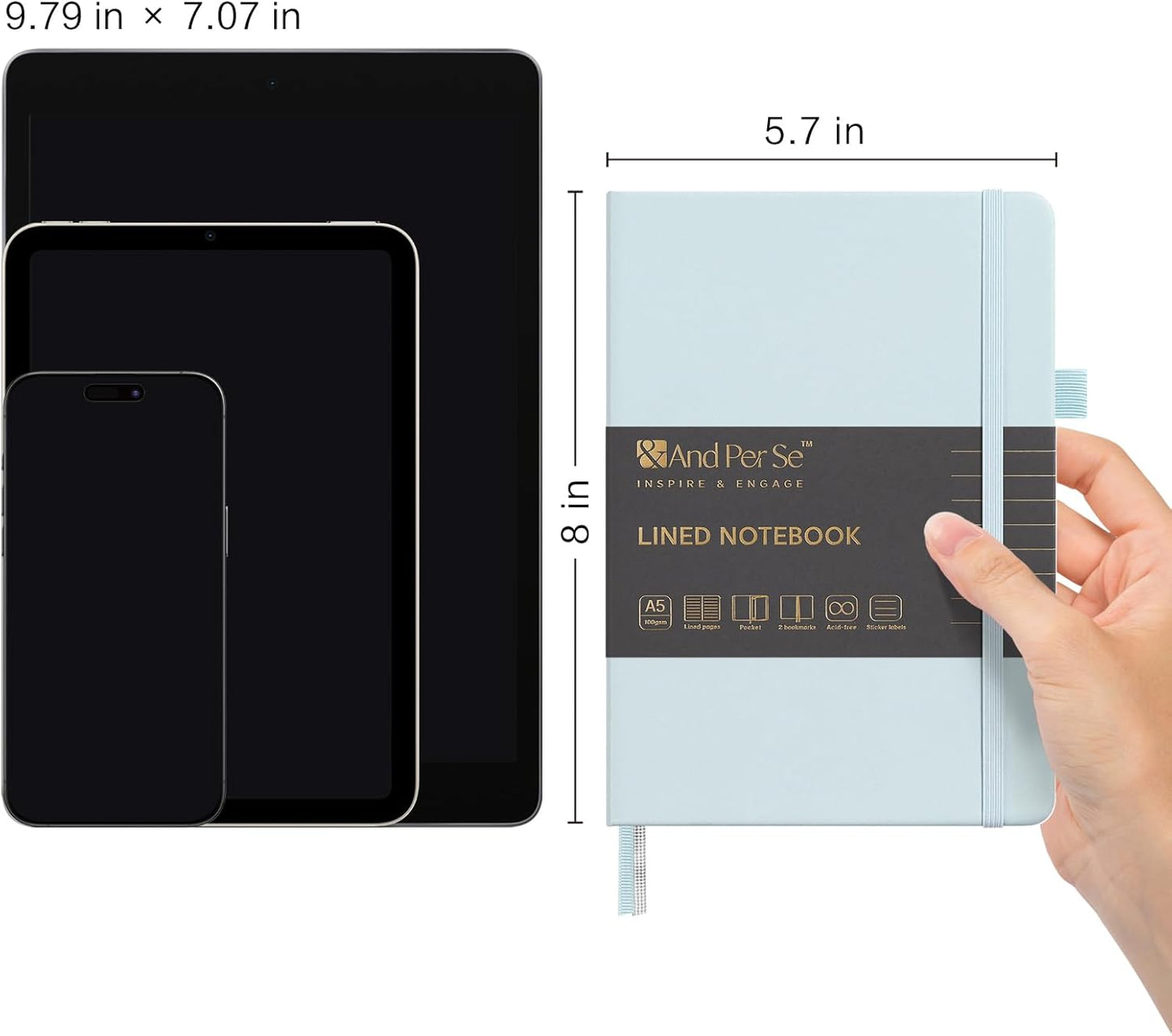 &And Per Se Lined Journal Notebook, 160 Pages, A5 5.7 x 8 inches College Ruled Thick Paper Notebook Journals for Writing, Hardcover Notebooks for Women Men Office School (1 Pack, Cyan)