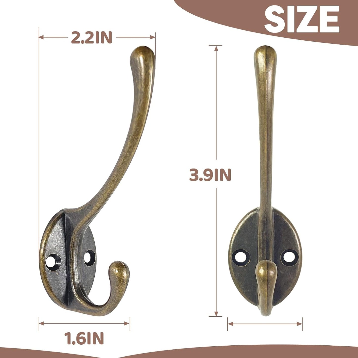 Wall Hooks for Hanging, 10-Pack Heavy Duty Metal Coat Hooks, for Living Room, Bathroom, Kitchen, Bedroom for Towel, Hat, Key, Closet, Bag (Bronze)