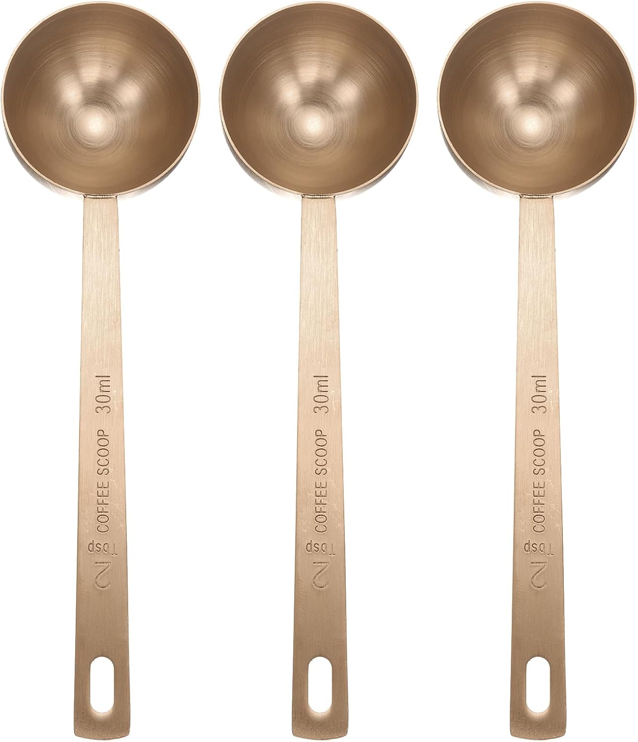 HARFINGTON 3pcs Coffee Scoop Spoon 2tbsp (6tsp, 30ml) 304 Stainless Steel Long Handle Teaspoon/Tablespoon Measuring Spoons Scoops for Tea Sugar Kitchen, Rose Gold
