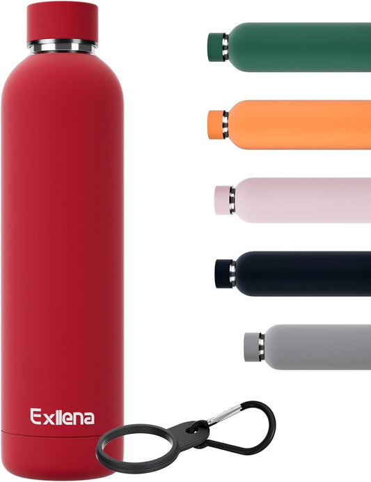 Slim Insulated Water Bottles for Travel 32oz with Clip, Double Wall Vacuum Stainless Steel Water Bottle Keeps Drinks Cold 24 Hrs/Hot 12 Hrs, 100% Leakproof, BPA Free（Red）