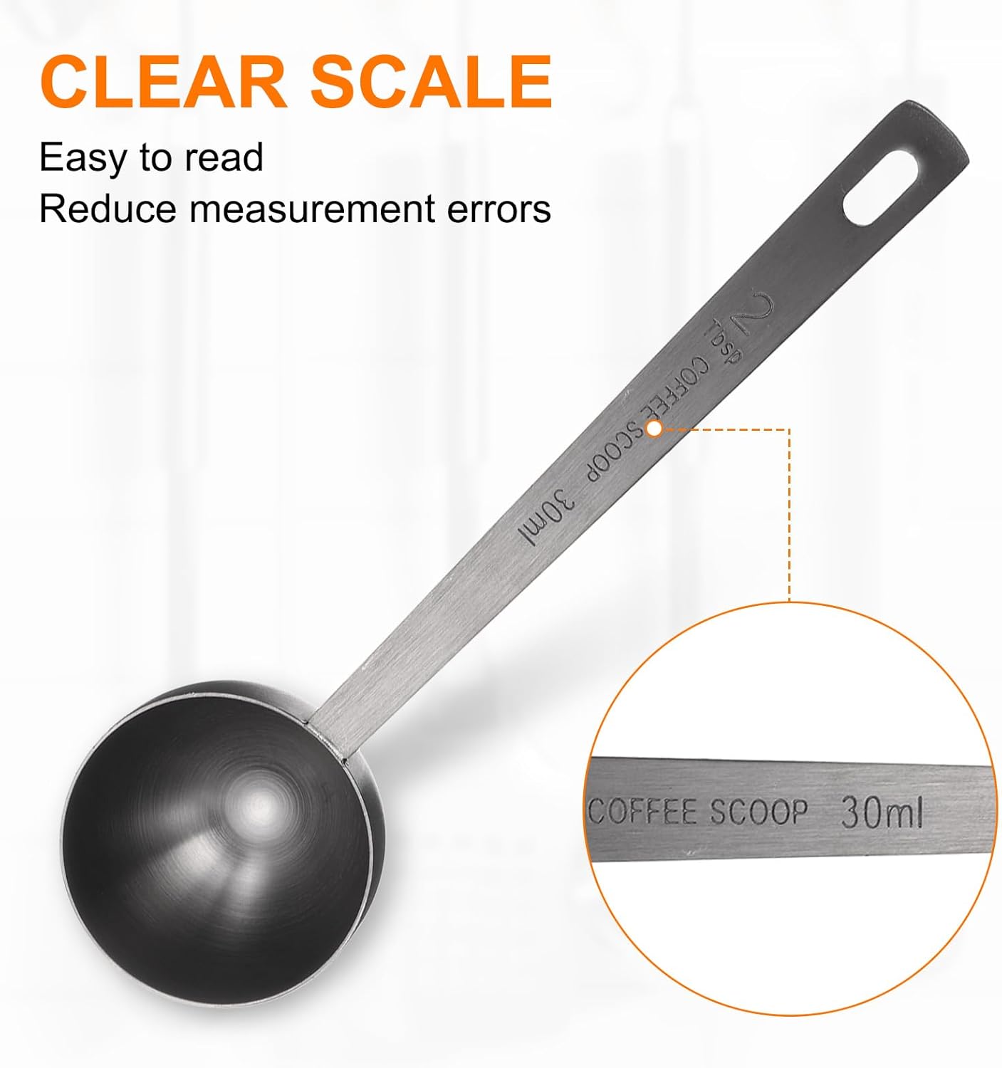 HARFINGTON Coffee Scoop Spoon 2tbsp (6tsp, 30ml) 304 Stainless Steel Long Handle Teaspoon/Tablespoon Measuring Spoons Scoops for Tea Sugar Kitchen, Black