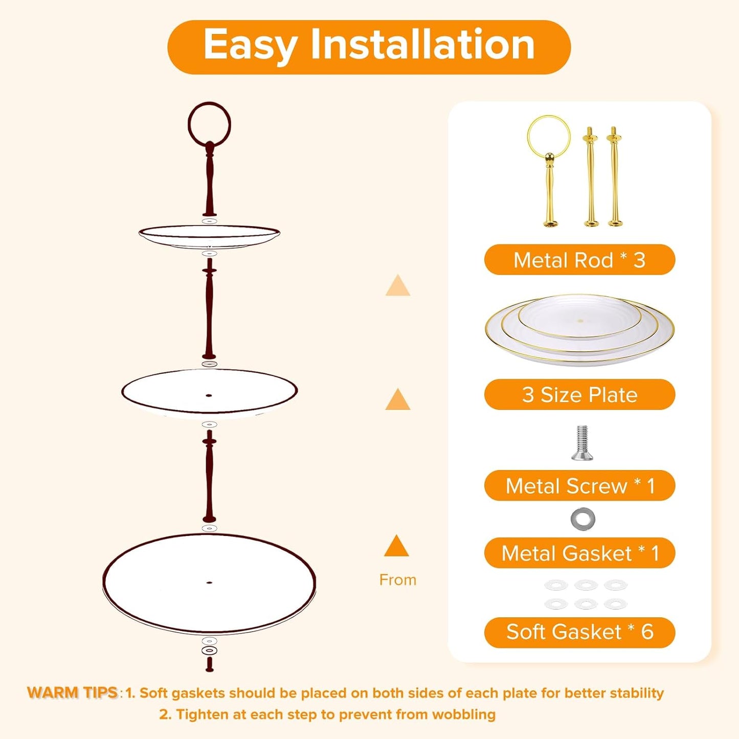 Hoedia 3 Tier Cupcake Stand Tower, Plastic White Cup Cake Holder for Dessert stands, Tiered Serving Tray for Tea Party, Birthday Party, Wedding Decor and Baby Shower(Round)