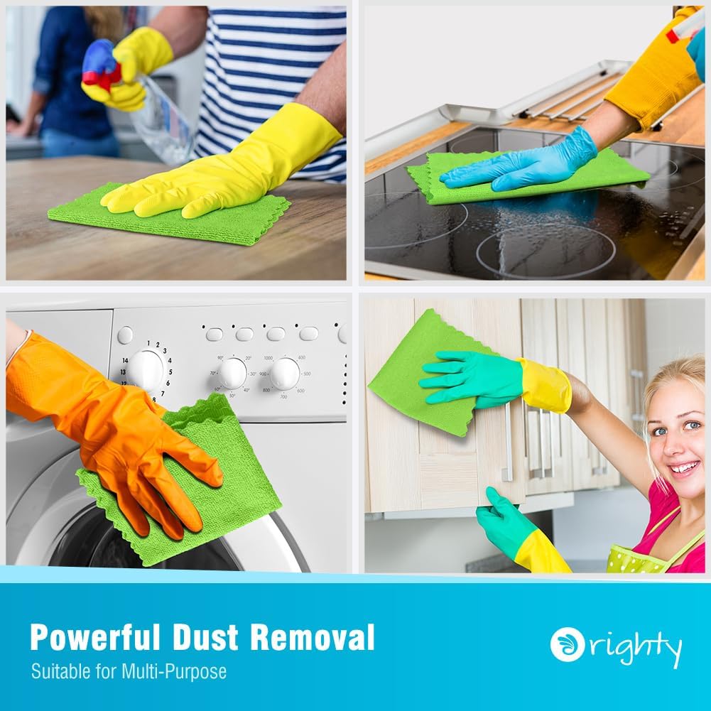 Orighty Microfiber Cleaning Cloth, 24 Pack Highly Absorbent Cleaning Supplies, Reusable Clean Rags for House, Microfiber Cloth for Kitchen, Window, Car Care, 11.5x11.5 inch Green