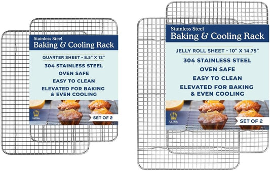 Ultra Cuisine Heavy Duty 100% Stainless Steel Cooling Rack for Cooking and Baking - Baking Rack & Wire Cooling Rack - Fits Quarter and Jelly Roll Sheet Pans - 8.5''x 12''' and 10''x14.75''