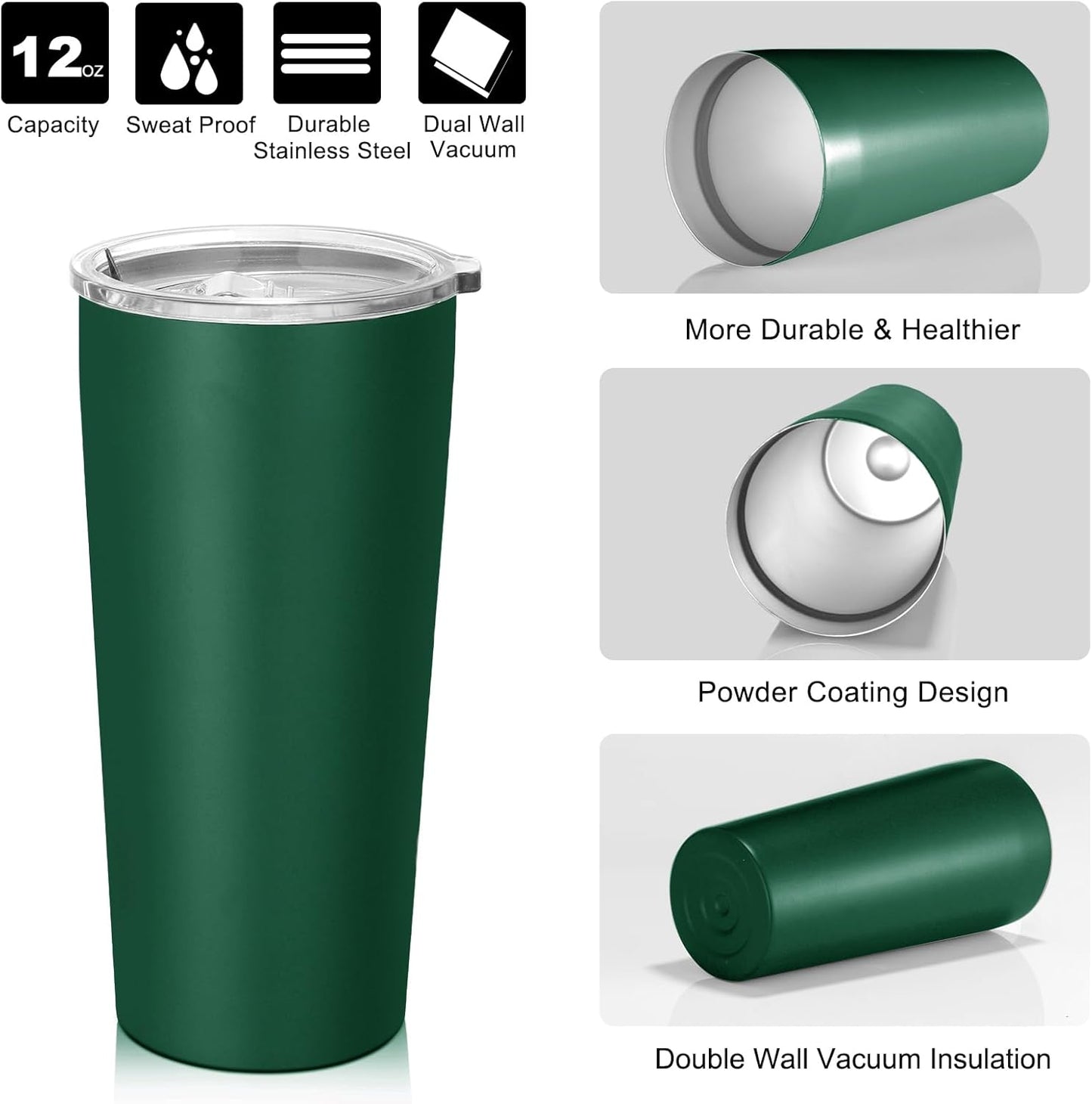 VEGOND 20oz Tumbler Stainless Steel Tumbler with Lid And Straw Vacuum Insulated Double Wall Travel Coffee Mug(dark green package 6)