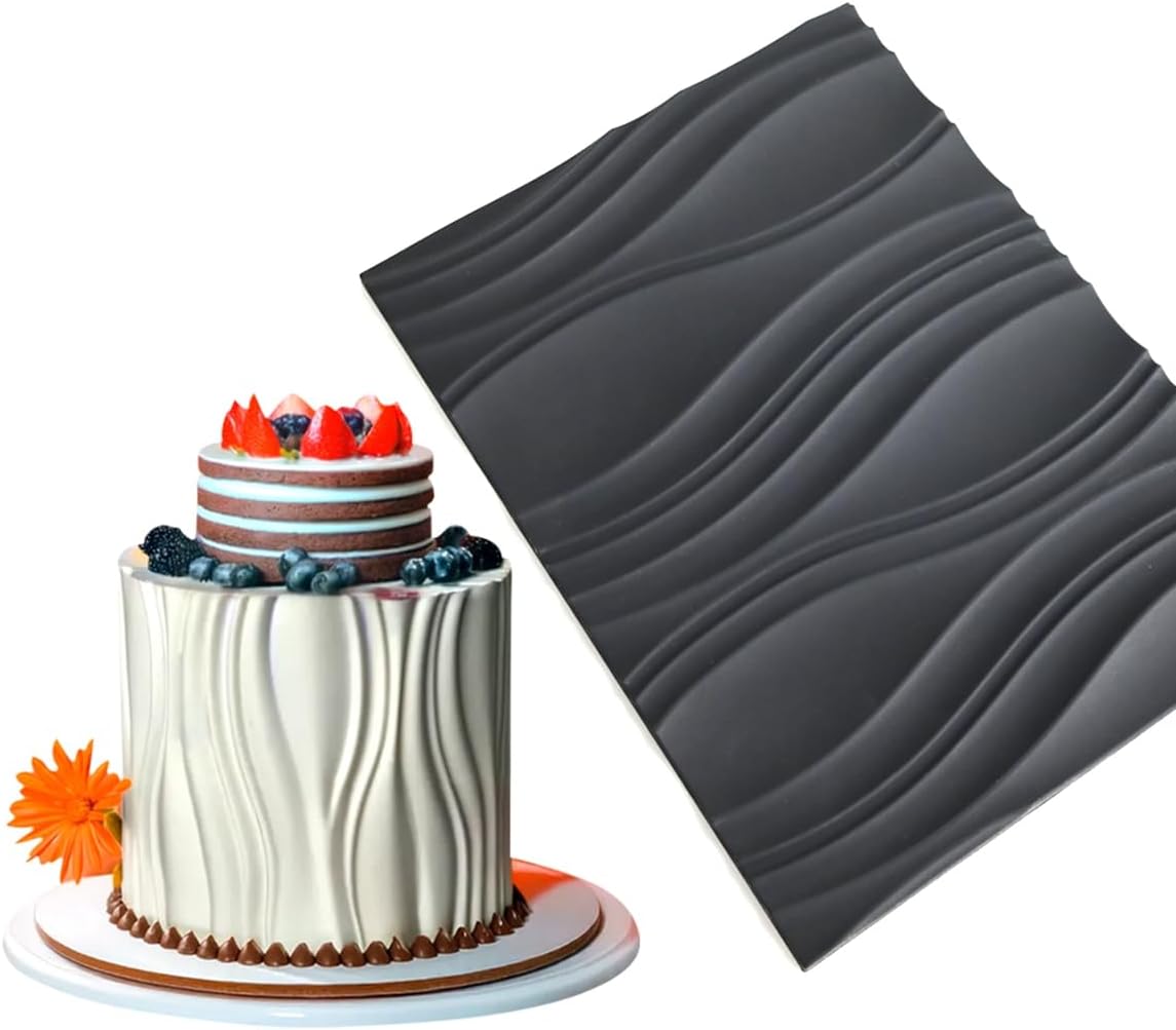 mostsom Silicone Fondant Mold Wave Pattern Embossing Mat for Cake Decorating DIY Clay, Jewelry, Pastry, Candy Making - Non-Stick Flexible Border Design (A_ Wave)