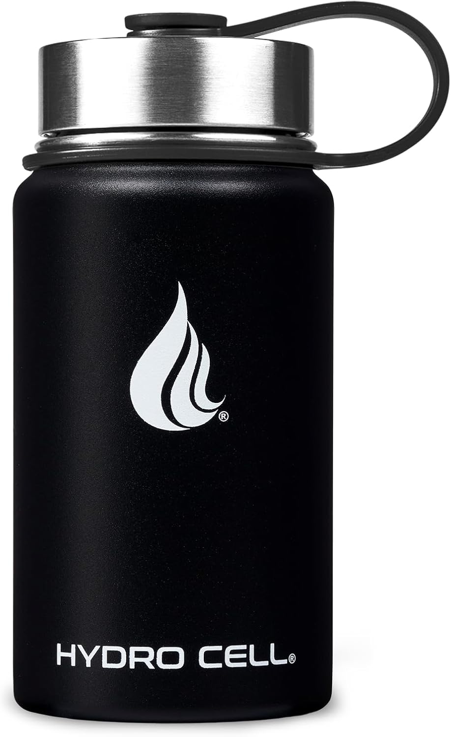 HYDRO CELL Stainless Steel Insulated Water Bottle with Straw - For Cold & Hot Drinks - Metal Vacuum Flask with Screw Cap and Modern Leakproof Sport Thermos for Adults (Black 14oz)