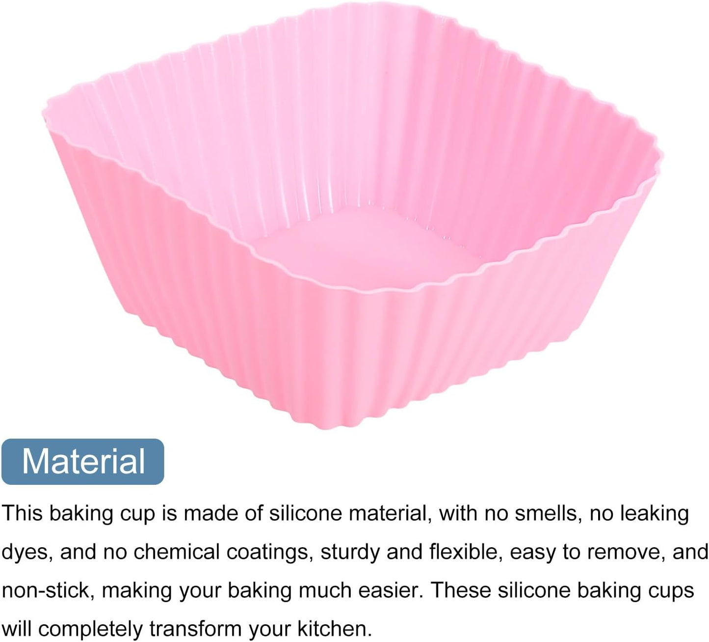 uxcell 18Pcs Silicone Cupcake Baking Cups, Silicone Muffins Liners Non-Stick Square Baking Cups, for Cooking Eggs Baking Muffins and Make a Cake(Pink)