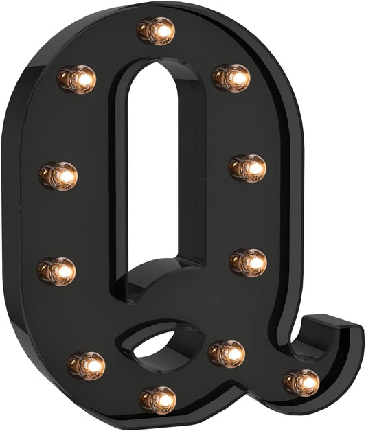 Foaky Black LED Letter Lights for Room Decor - Bedroom Wall Decor, Alphabet Lights for Home, Wedding, Party - Battery Operated （Q）