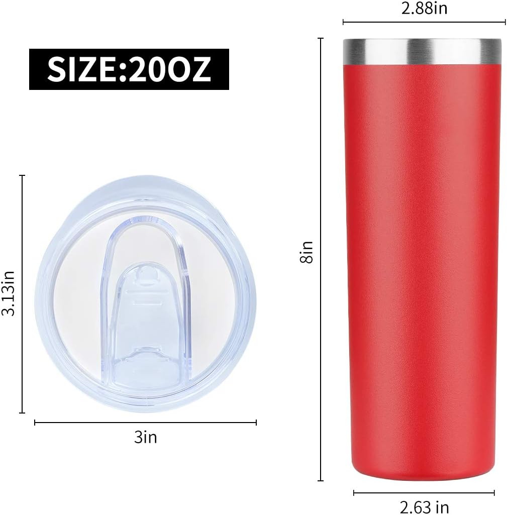 HASLE OUTFITTERS 20 oz Skinny Tumblers Bulk Set, Stainless Steel Insulated Slim Tumblers with Lids, Reusable Double Wall Travel Coffee Mugs, Durable Powder Coated Travel Water Cups(Red, 8)