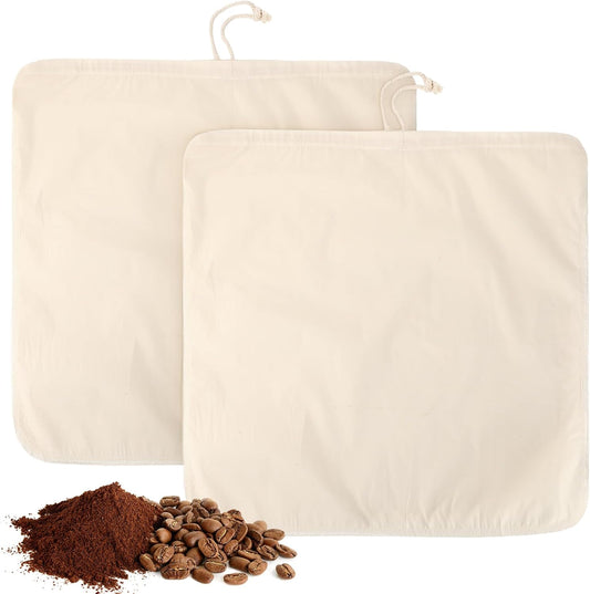Tioncy 2 Pcs 20 x 20 Inch Large Reusable Cold Brew Coffee Bag Reusable Organic Cotton Cold Brew Filter Bags Washable Coffee Filter Pouch with Easy Open Drawstring Pitchers 5 Gallon Systems up to 5 LBS
