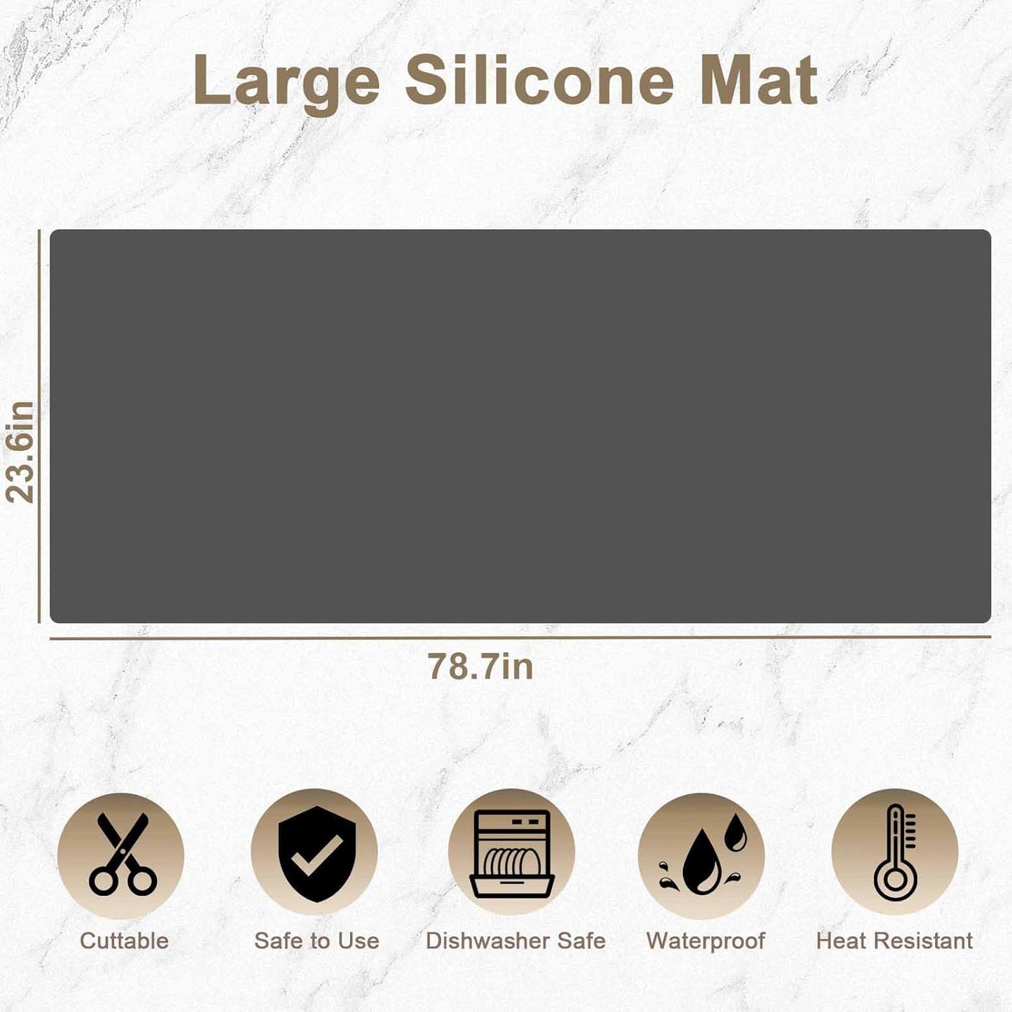 78.7"x23.6"(200cmx60cm) Large Silicone Mats for Countertop, Heat Resistant Mat, Waterproof Nonslip Silicone Kitchen Counter Mat, Nonstick Table Placemat, Multipurpose Mat, Light Gray