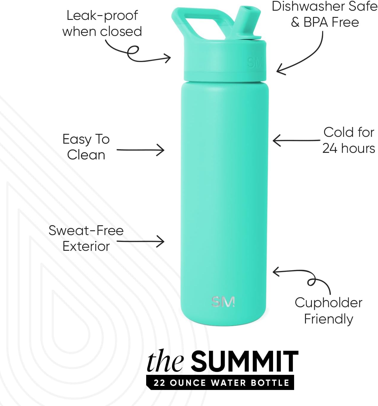 Simple Modern Summit Water Bottle with Straw Lid | Vacuum Insulated Stainless Steel | Leak Proof BPA-Free Cup for Travel, School, Sports | 22oz, Tropical Wave