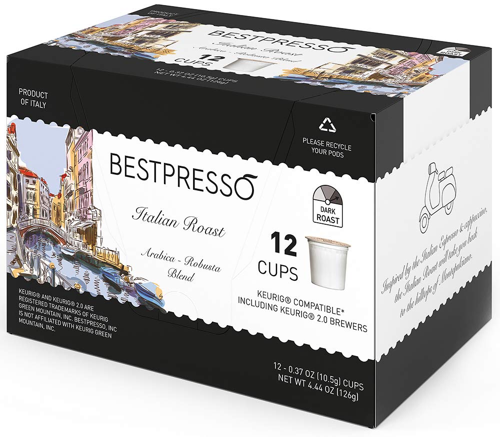 Bestpresso Coffee, Italian Roast Single Serve K-Cup Pods, Dark Roast, 96 Count (Compatible With 2.0 Keurig Brewers) 8 Packs Of 12 Cups