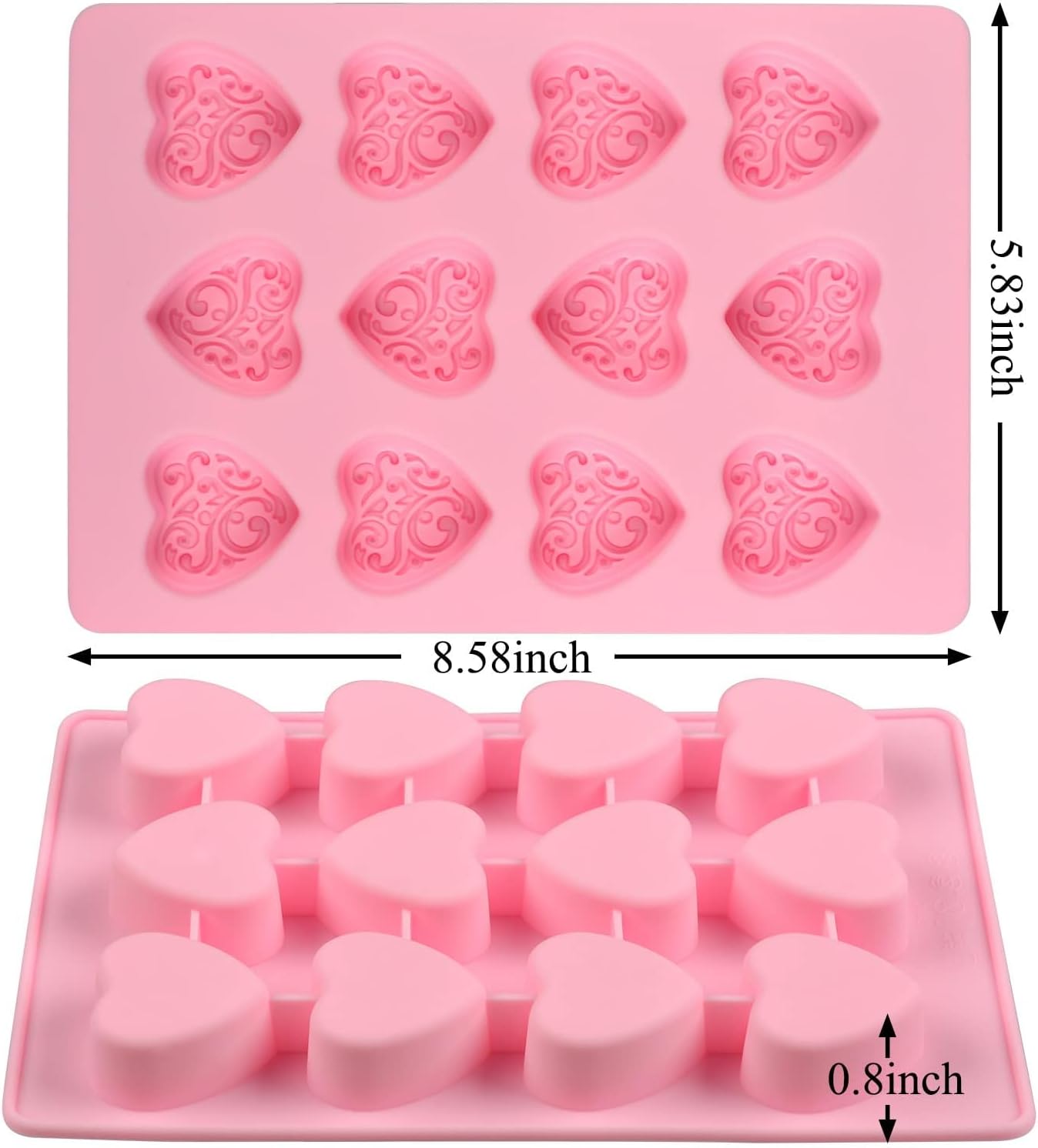 Silicone Heart-Shaped Chocolate Molds - Set of 2 Non-Stick Candy Heart Molds Silicone, for Baking, Candy, Gummy, Food Grade - Pink