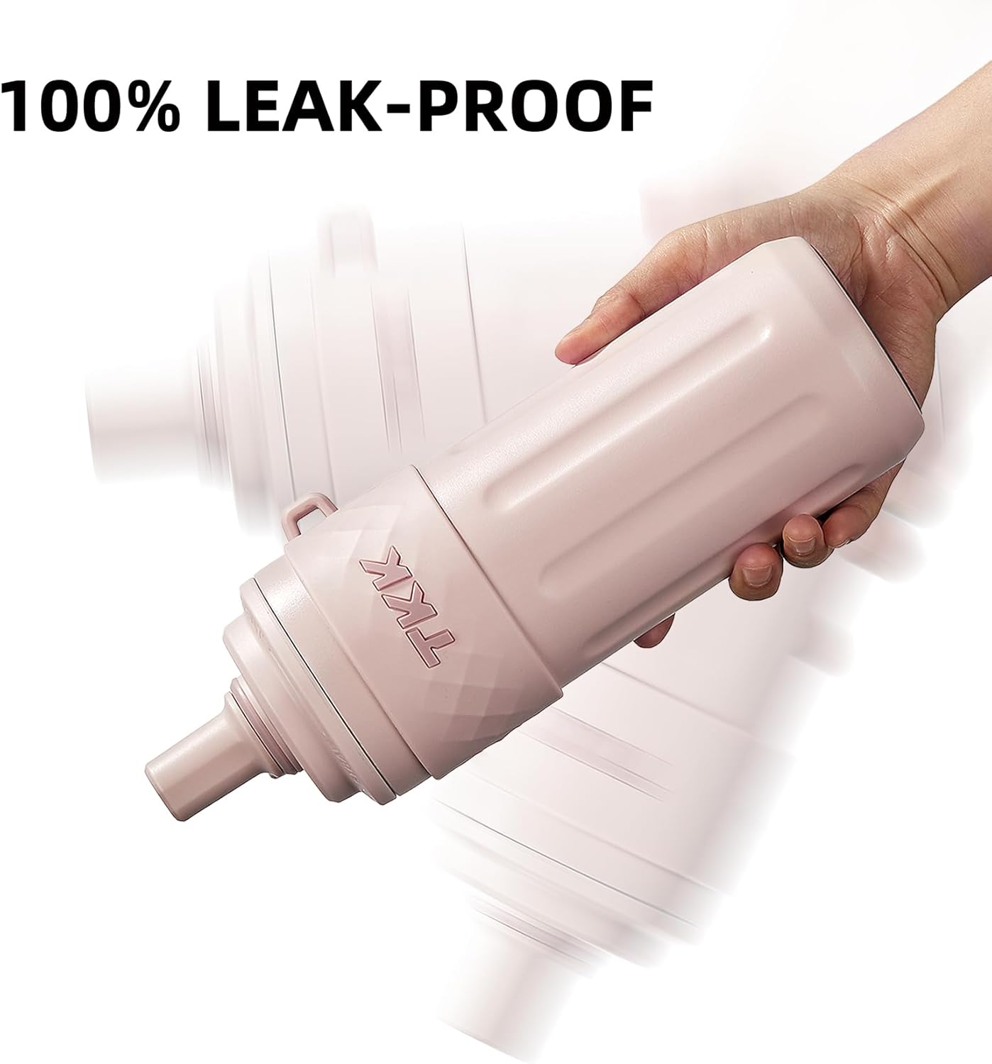 TKK 17 OZ Travel Tumbler Ceramic Lining with Straw Lid, Stainless Steel Vacuum Insulated Double Wall Coffee Tumbler, Leak Proof Iced Water Bottle with Carry Strap for Hot & Cold Drinks, Pink