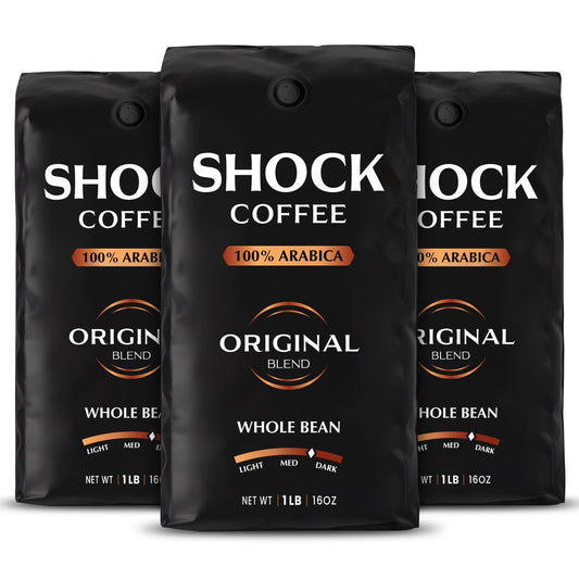 Shock Coffee Whole Bean, The Strongest Caffeinated All-Natural Coffee, Up to 50% more Caffeine. 3 LB