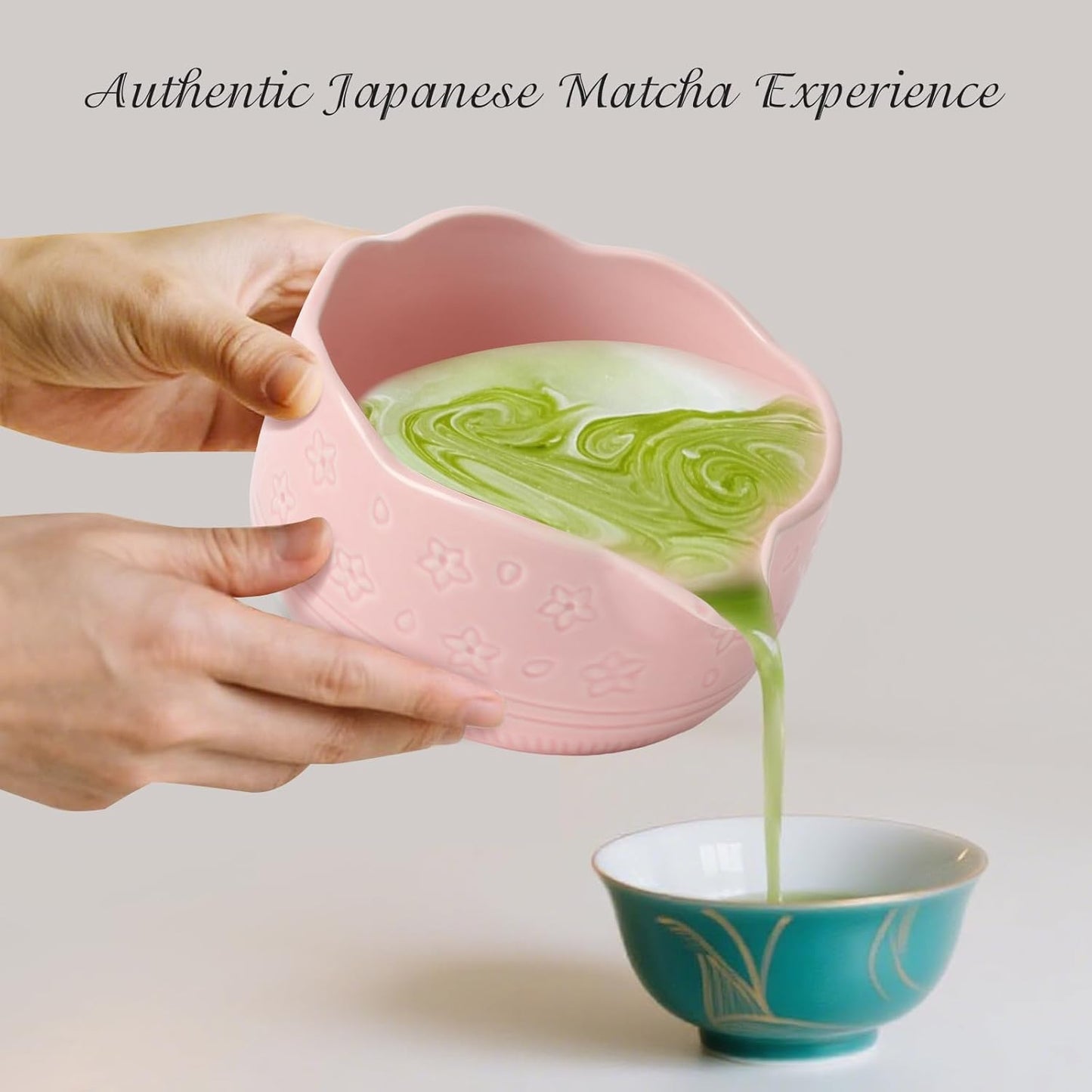 Matcha Whisk Set, Japanese Ceramic Matcha Bowl with Spout, Bamboo Whisk, Sifter, Scoop, Holder, Tea Cloth, 7-Piece Ceremonial Matcha Kit, Gift for Tea Lovers (pink)