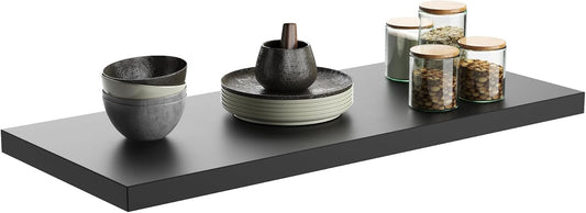 Wall Shelf Set of 1, Black Floating Shelves 36 in W x 10 in D x 1 in H, Wooden Floating Wall Shelf with Invisible Brackets for Living Room/Bedroom/Bathroom/Kitchen Storage and Decor