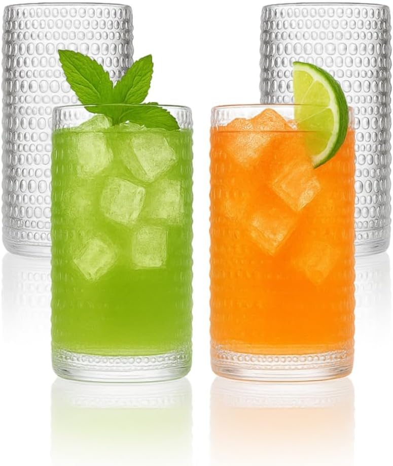 LEMONSODA Vintage Clear Hobnail Drinking Glasses (Highball 15oz, Set of 32) [2225]