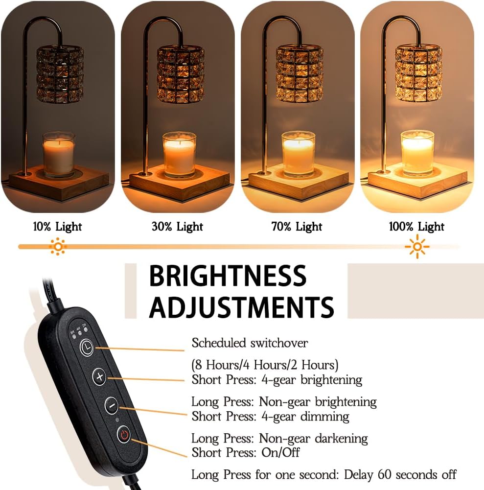 Electric Candle Warmer Lamp with Timer, Wax Melt Warmer, Gifts for Mom Women, Gold Aesthetic Room Home Decor Cozy House Warming Gifts, Vintage Square Diamond