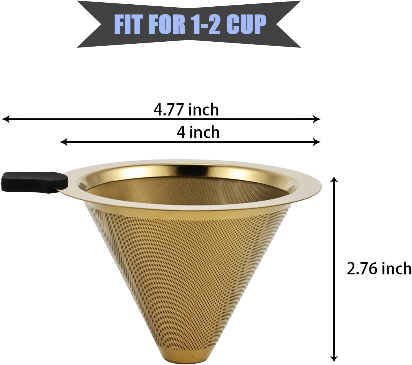 Small Size Pour Over Coffee Filter Dripper, Stainless Steel Metal Cone Drip Coffee Filter, Paperless and Permanently Reusable, Double Mesh Coffee,Tea Filter for 1-2 Cups