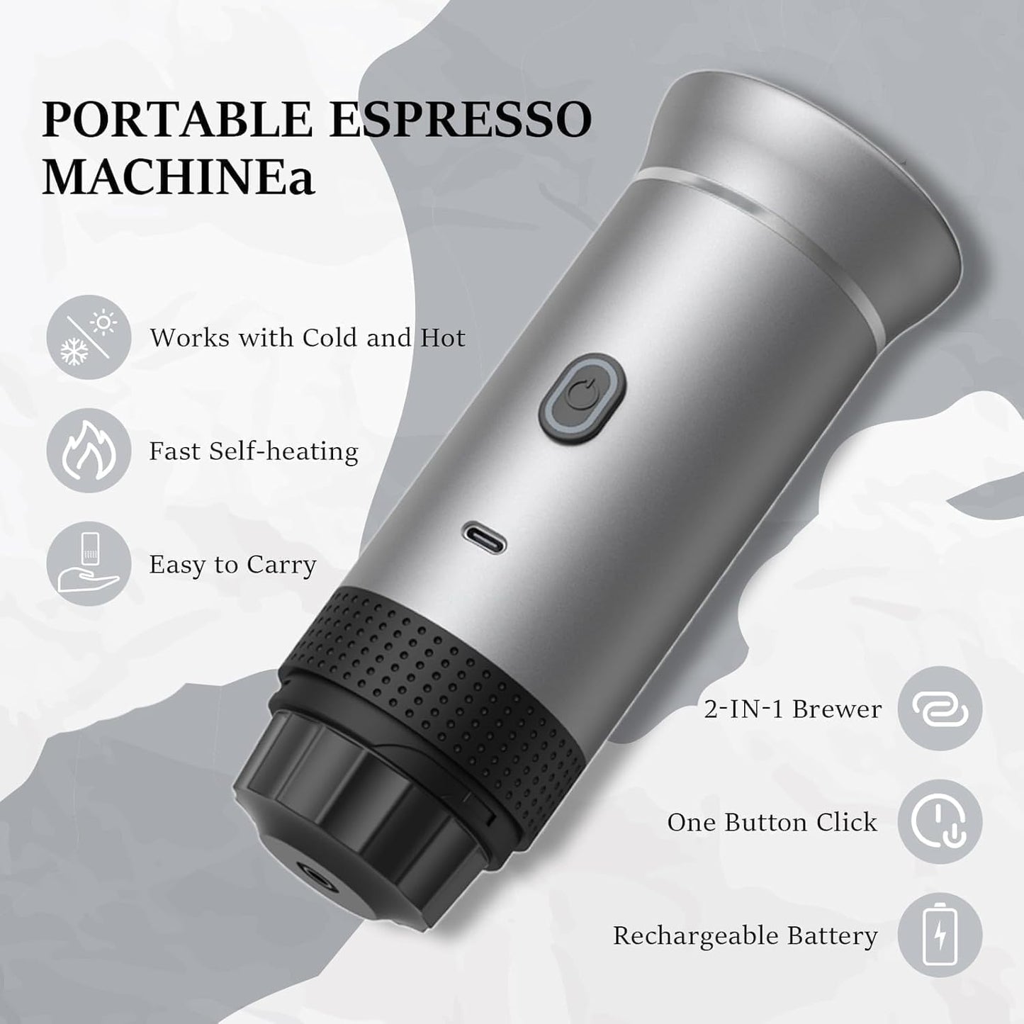 Zcyge Portable Coffee Maker Espresso Machine, Travel Camping Coffee Makers, Mini Battery Portable Espresso Self-Heating Car Coffee Maker With Ground Coffee & NS Capsule