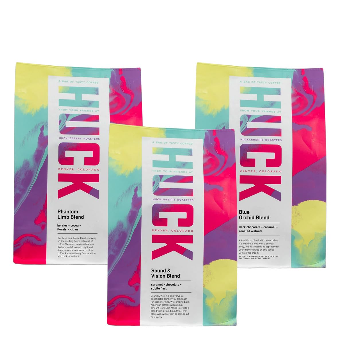 Bean Box Sampler - Roasted by Huckleberry Roasters, 3-Pack, Whole Bean, Gourmet Coffee