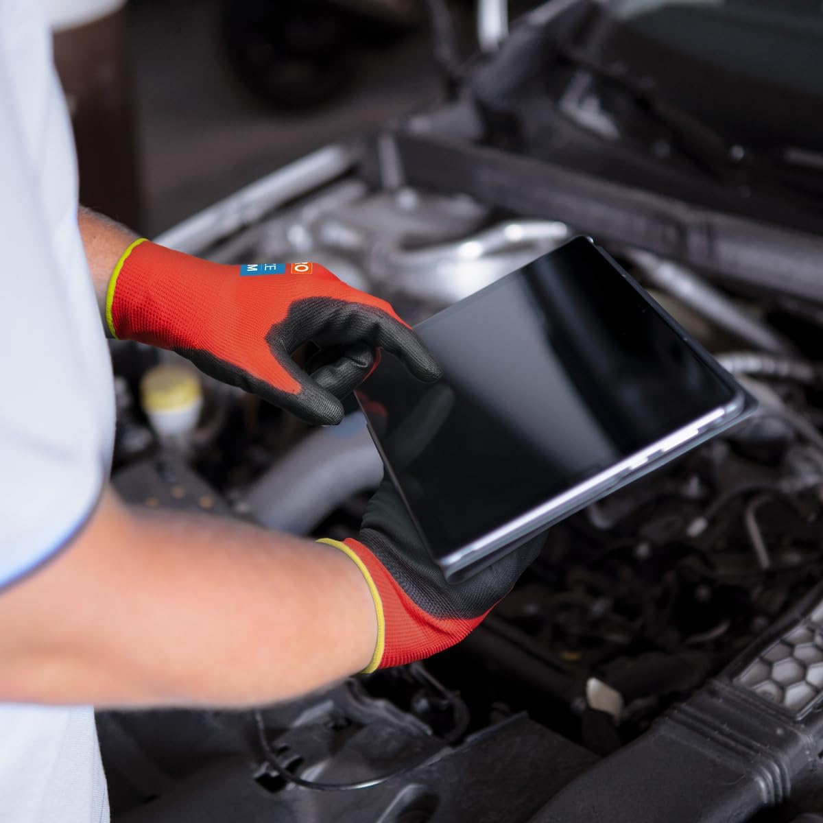 KAYGO Safety Work Gloves PU Coated for Men and Women- KG11P,12 Pairs,Seamless Knit Glove with Two Fingers Touchscreen,Ideal for General Duty Work (Red,S)