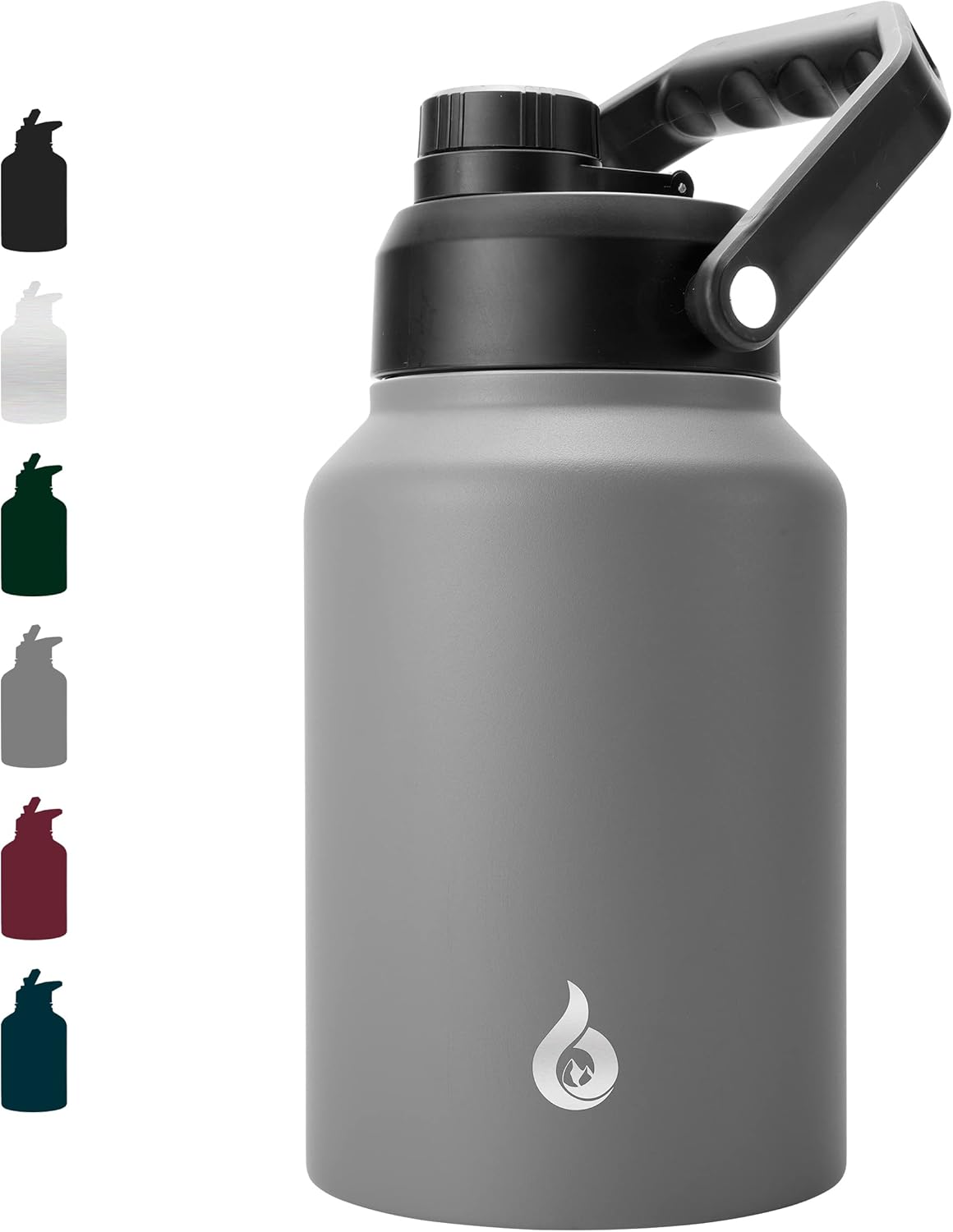 BJPKPK 64 oz Insulated Water Bottle, Dishwasher Safe Half Gallon Water Bottle with Ergonomic Handle, BPA Free Leak Proof Water Jug for Sports, Metal Thermos with Anti-slip Bottom, Grey