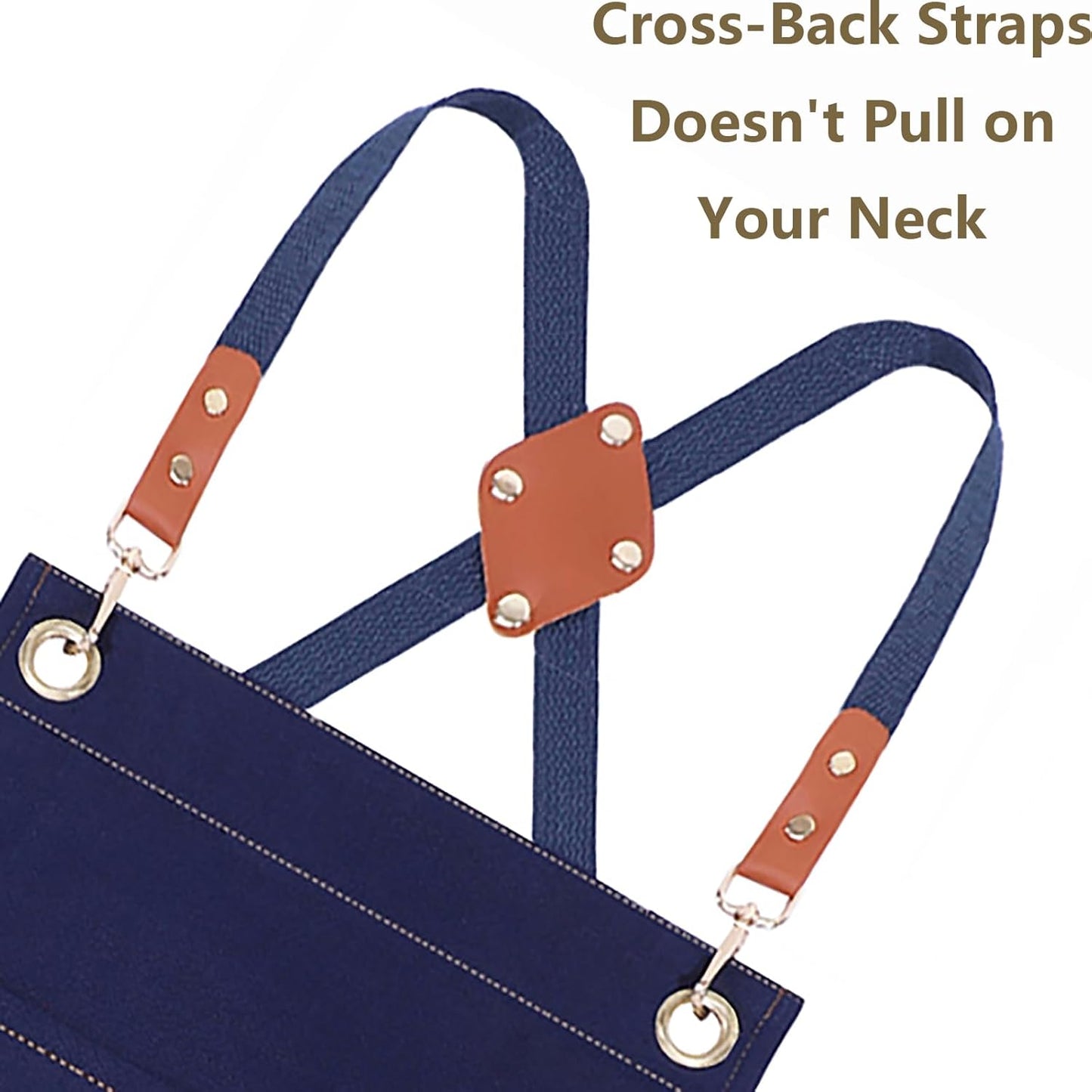 AFUN Chef Aprons for Women Men with Large Pockets, Cotton Canvas Cross Back Water Repellent Work Apron, Size M to XXL (Darkblue)