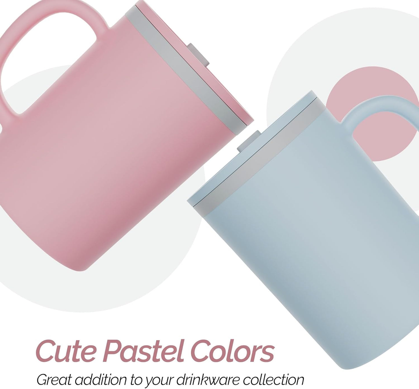 Copco Iconic 16oz Double Wall Insulated Desk Mug with Lid and Handle, Set of 2, BPA-Free Reusable Plastic, Spill-Proof, Microwave & Dishwasher Safe, Wide Mouth, Cup Holder Friendly (Light Blue/Pink)