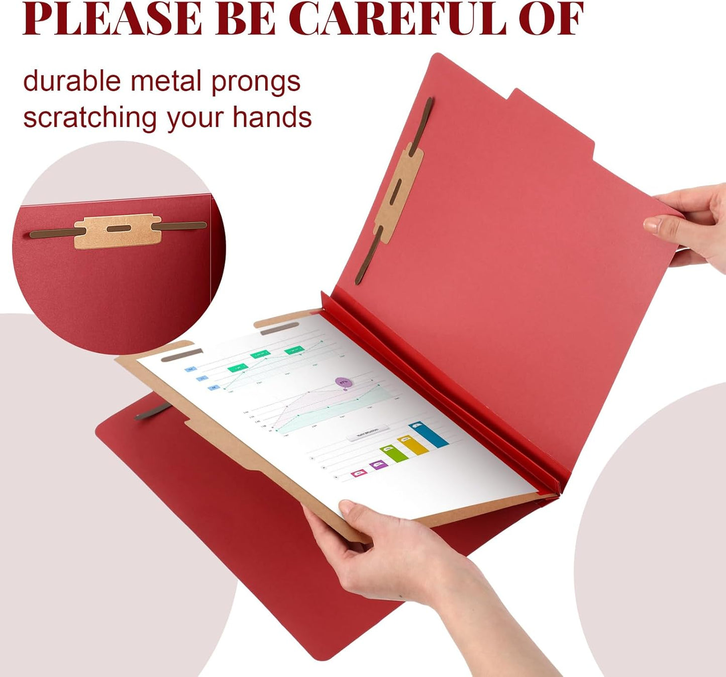 12 Pcs Classification Folders Letter Size, Back to School Supply for Teacher, Student, 1 Divider Pressboard File Folder Bulk with 2 Fasteners, 3.5 Inch Expanding File Organizer (Red)