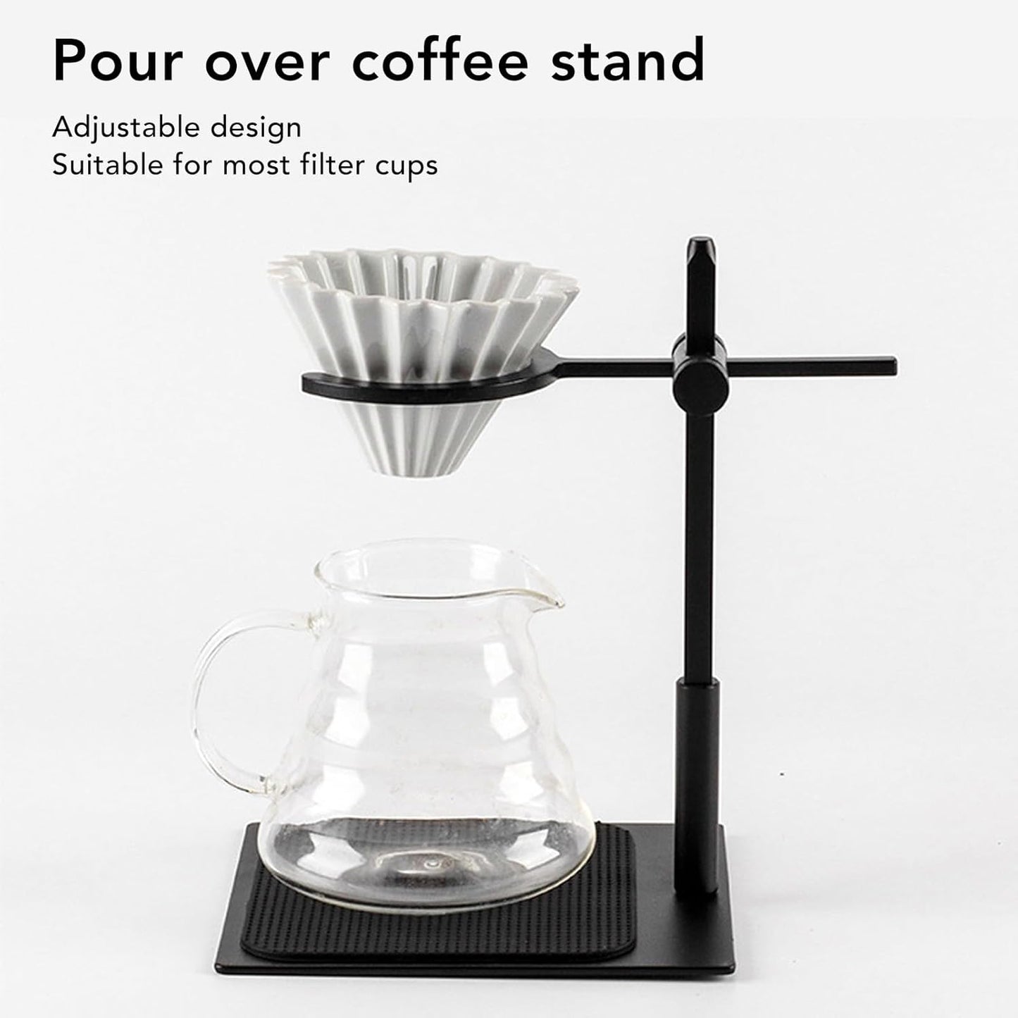 Pour Over Coffee Station Dripper Stand, With Adjustable Aluminum Alloy Stand, Reusable Stainless Steel Filter, Sturdy Base for Home or Office