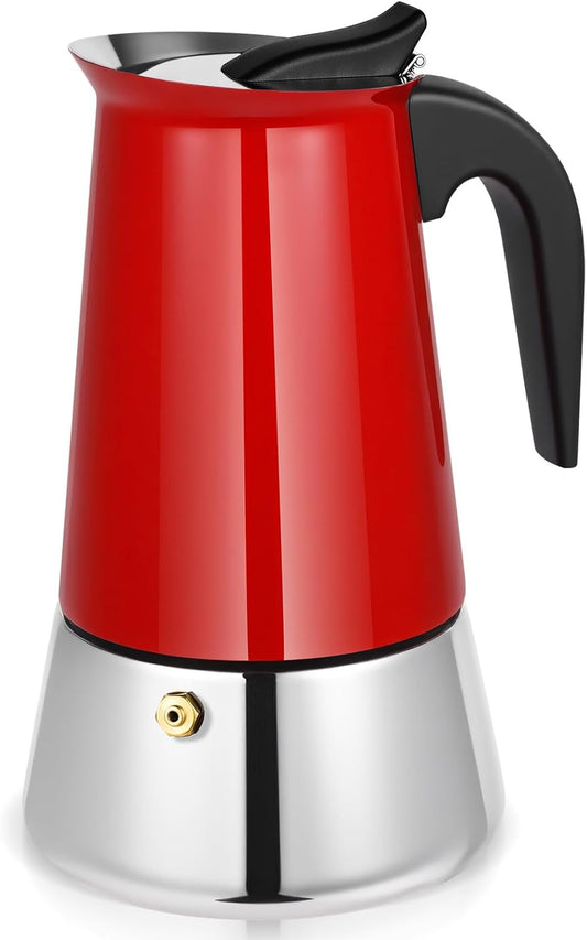 Moka Pot, 9 Cups (15.9 oz) Stovetop Espresso Maker, 304 Stainless Steel Moka Pot, Induction Compatible, Red