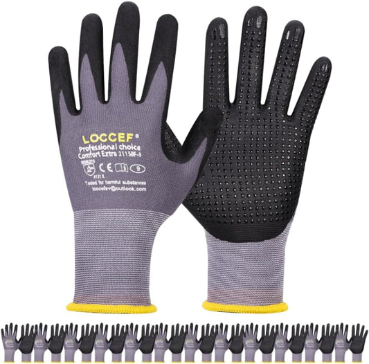 Work Gloves MicroFoam Nitrile Coated-6 Pairs,Endurance Seamless Knit Nylon,Dots on palm,Tacky Dot Grip Gloves