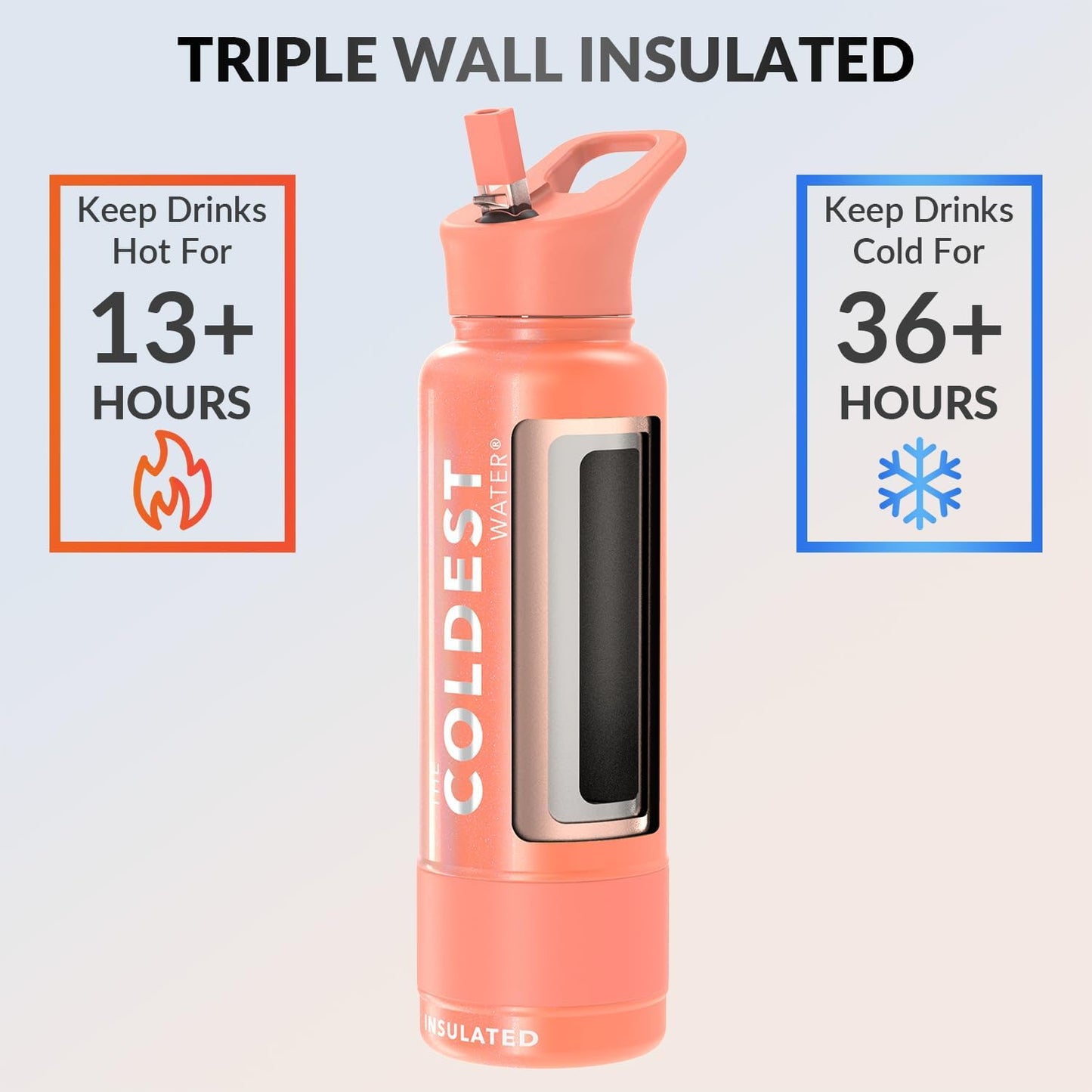 Coldest Insulated Water Bottle with Straw Lid - Stainless Steel Metal Insulated Bottle for Men & Women (Pink Froze Glitter, 40 oz)