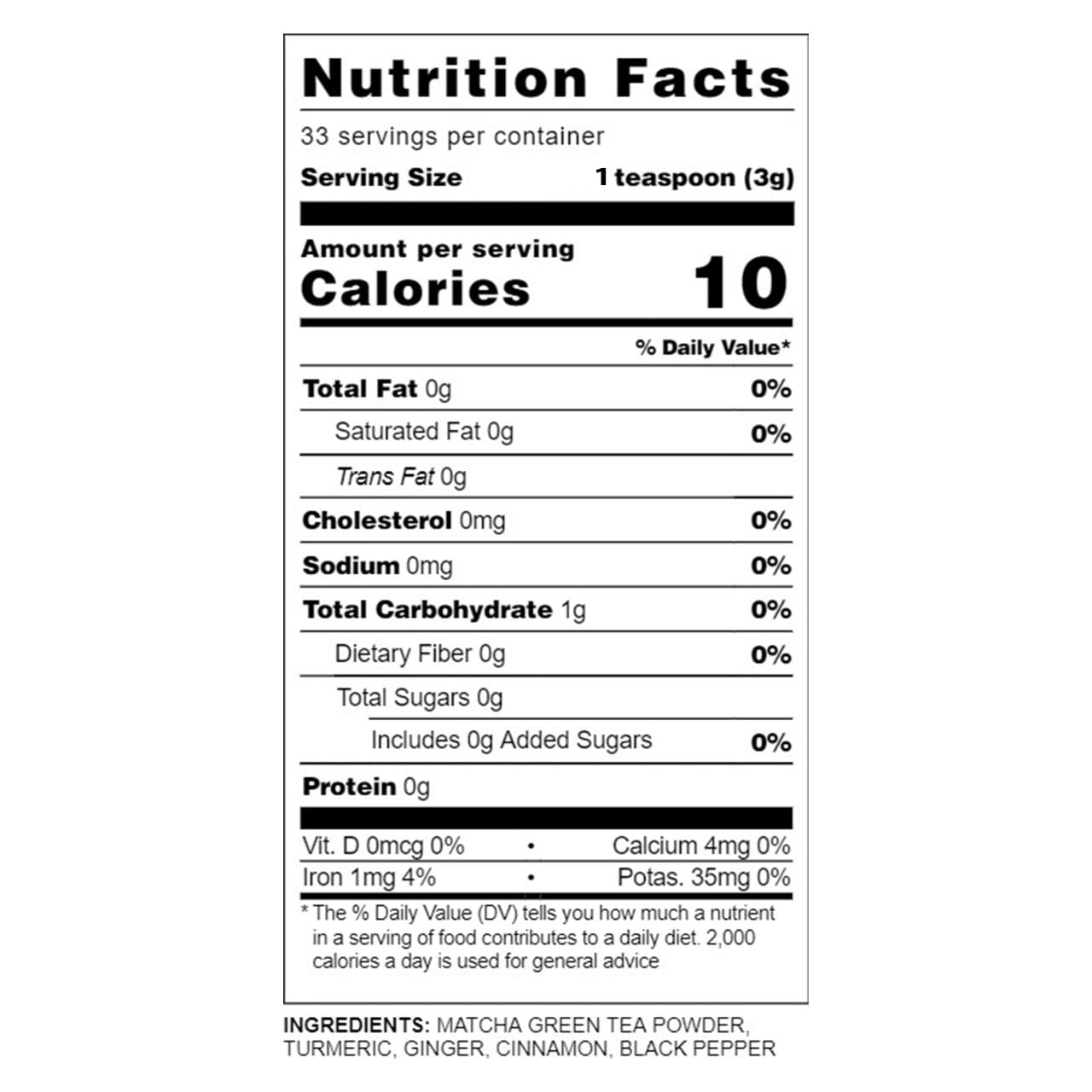 Ancient Roots Turmeric Matcha Mix - With Cinnamon, Ginger, and Black Pepper - All-Natural, Low-Calorie, Powdered Tea Mix, Sugar-Free 3.5 oz. Turmeric (33 servings)