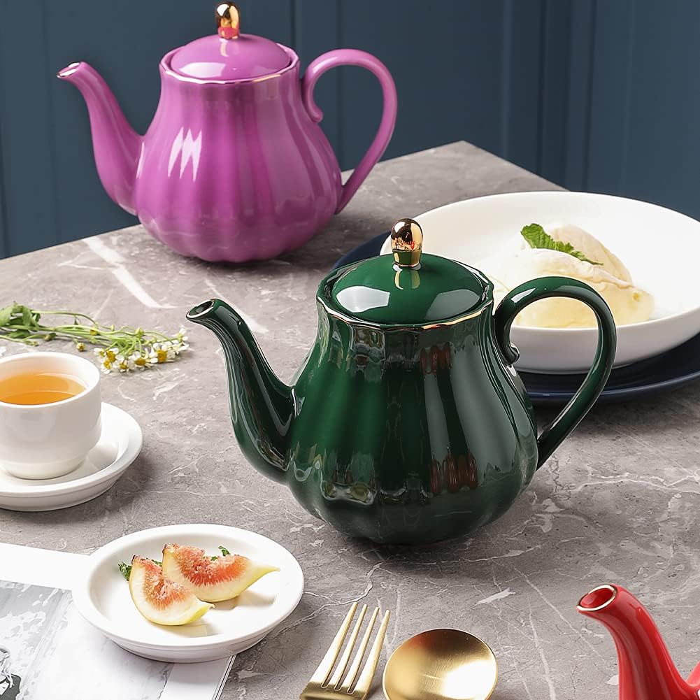 Sweejar Royal Teapot, Ceramic Tea Pot with Removable Stainless Steel Infuser, Blooming & Loose Leaf Teapot - 28 Ounce(Jade)
