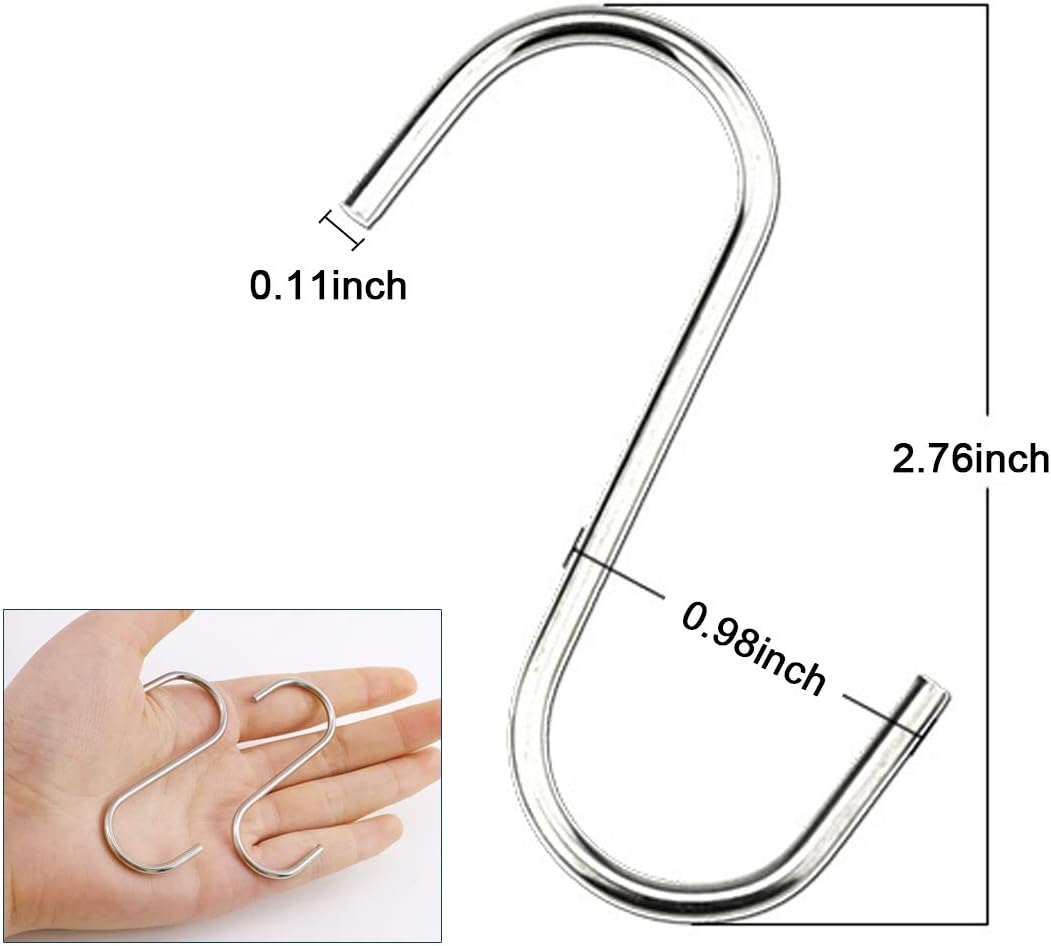 100-Pack Stainless Steel S Hooks - Heavy Duty, Reusable, Modern/Minimalist Design, Perfect for Kitchen, Closet, Bathroom, Rack, Shelf, Holder, Garment, Coat, Towel, Plant, Tool